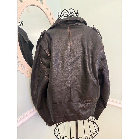 4 Openers Size L Mens Leather Jacket Motorcycle Black Biker Heavy Belt Cafe - Picture 3 of 8